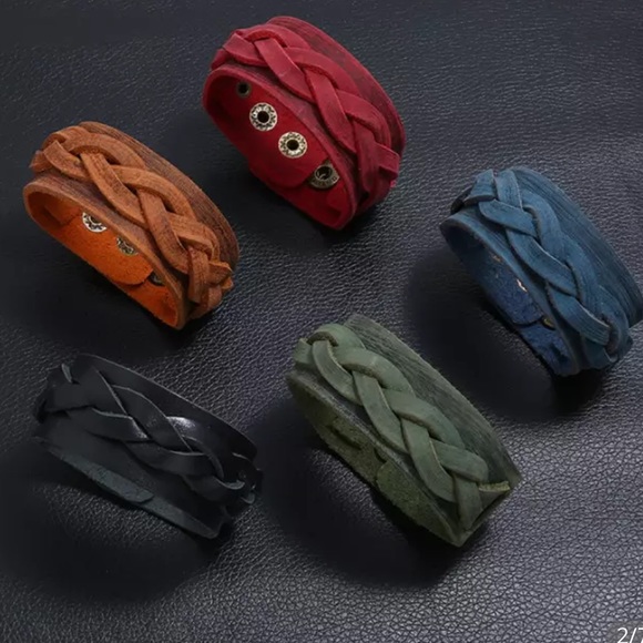 Blue Leather Bracelet Women’s Distressed Western Cowgirl Adjustable Cuff Jewelry - Picture 4 of 6